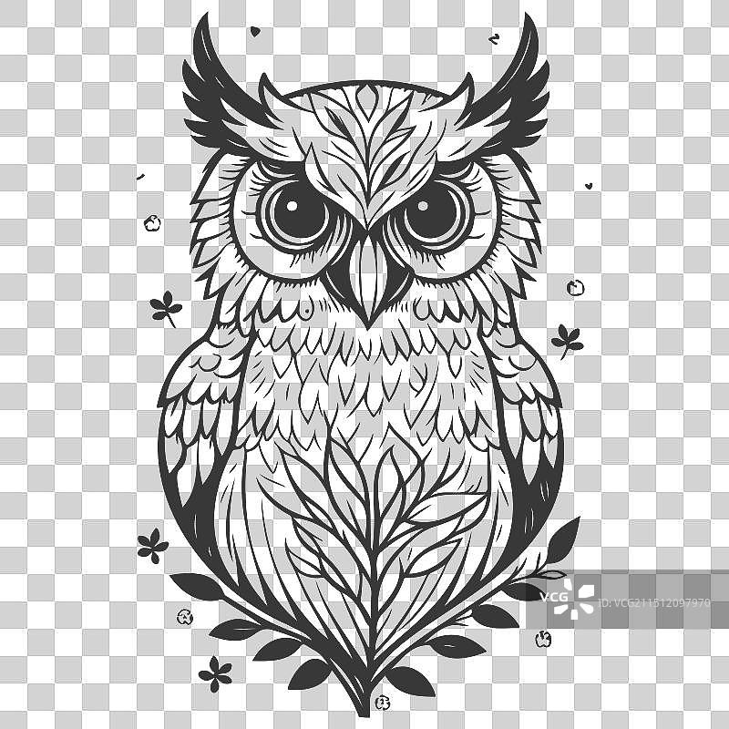 动物：花卉春灰色勇敢的猫头鹰图片素材