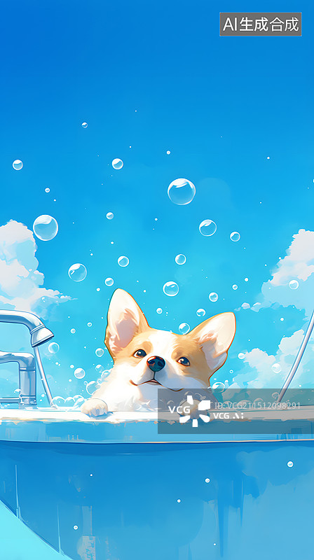 【AI数字艺术】在浴缸里洗澡的小狗图片素材