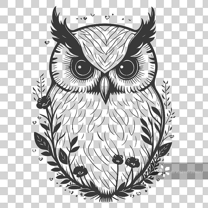 动物：花卉春灰色勇敢的猫头鹰图片素材