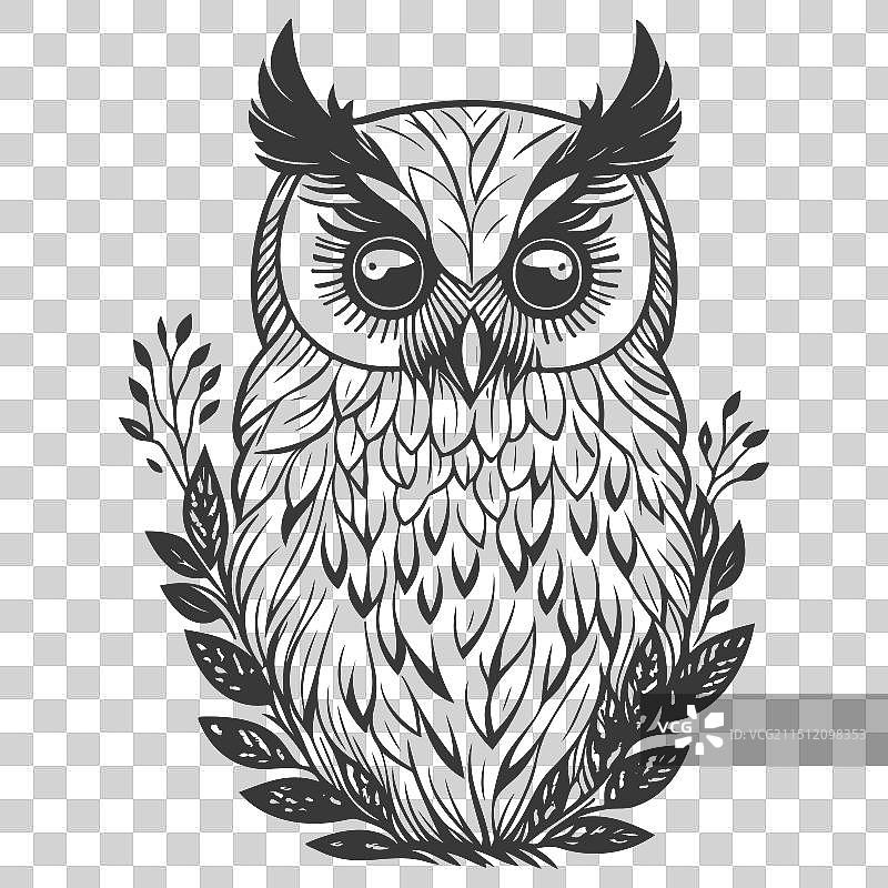 动物：花卉春灰色勇敢的猫头鹰图片素材