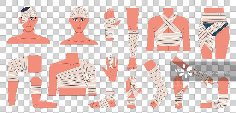 缠绷带的受伤身体部位图片素材