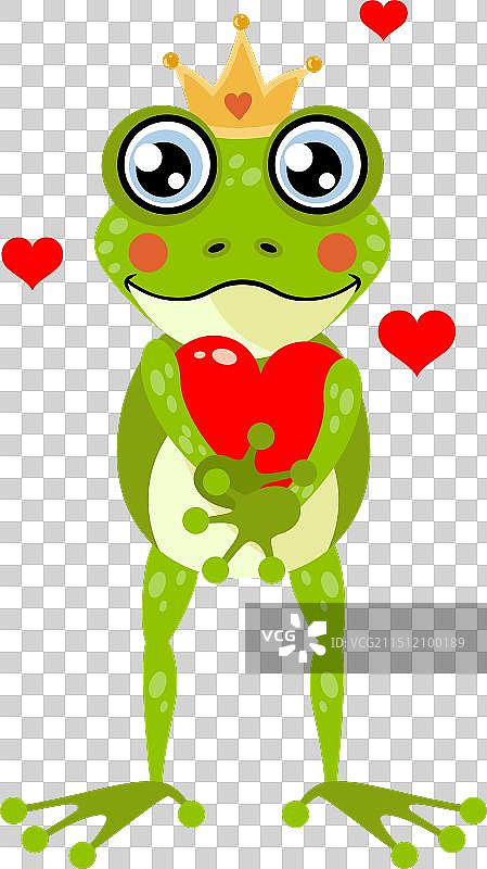 青蛙王子手持红色爱心图片素材
