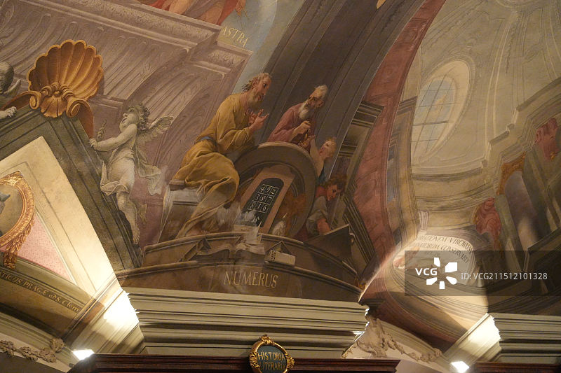 捷克国家图书馆，Klementinum克莱门特学院，巴洛克建筑，天文台，布拉格查理大学，藏书，壁画图片素材