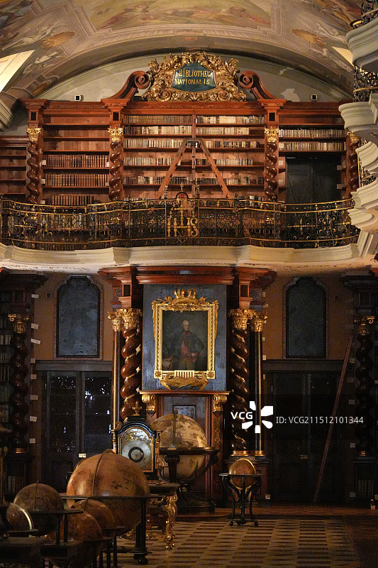 捷克国家图书馆，Klementinum克莱门特学院，巴洛克建筑，天文台，布拉格查理大学，藏书，壁画图片素材