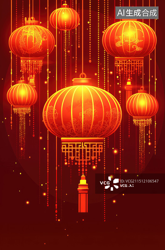 【AI数字艺术】中国风传统中式红色背景插画图片素材