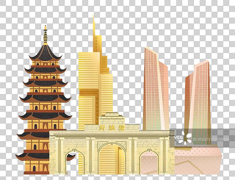 江苏南京城市地标建筑办公大厦扁平设计插画元素图片素材