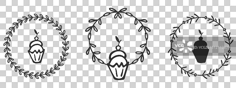 手绘装饰花卉纸杯蛋糕框架套装图片素材