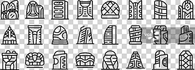 未来主义大都市建筑图标集图片素材