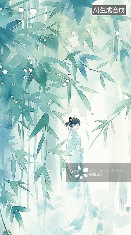【AI数字艺术】在竹林里一个穿着古装的女子图片素材