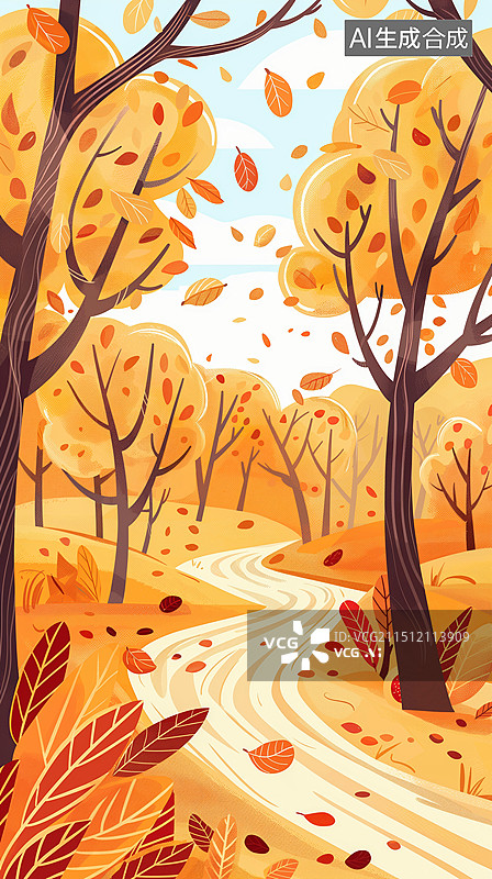 【AI数字艺术】秋天树叶变黄凋落图片素材