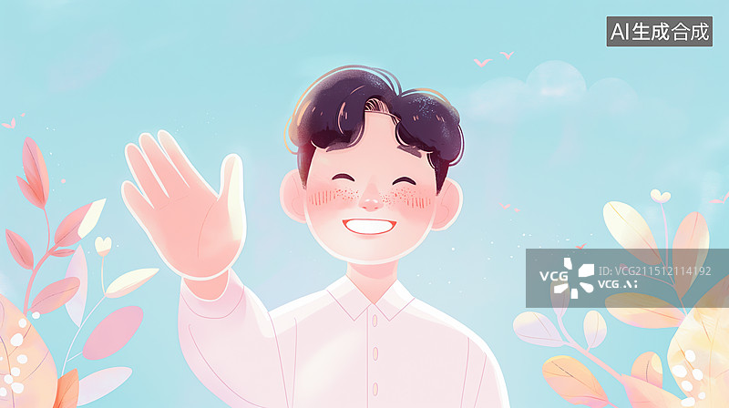【AI数字艺术】一个男人微笑着挥手打招呼图片素材