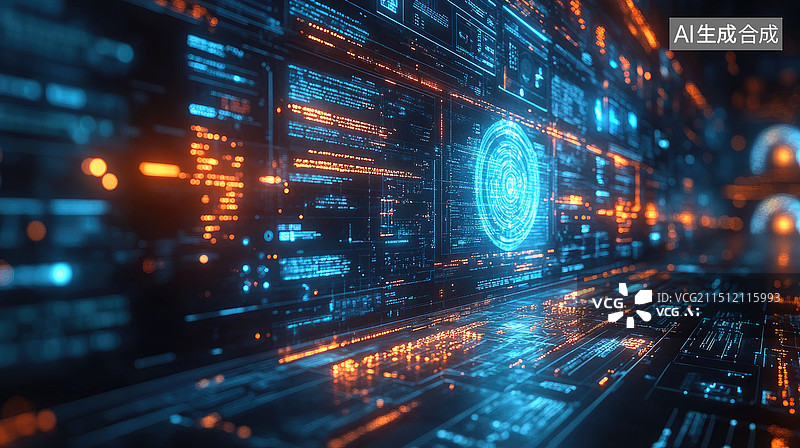 【AI数字艺术】智能数据蓝色科技大屏图片素材