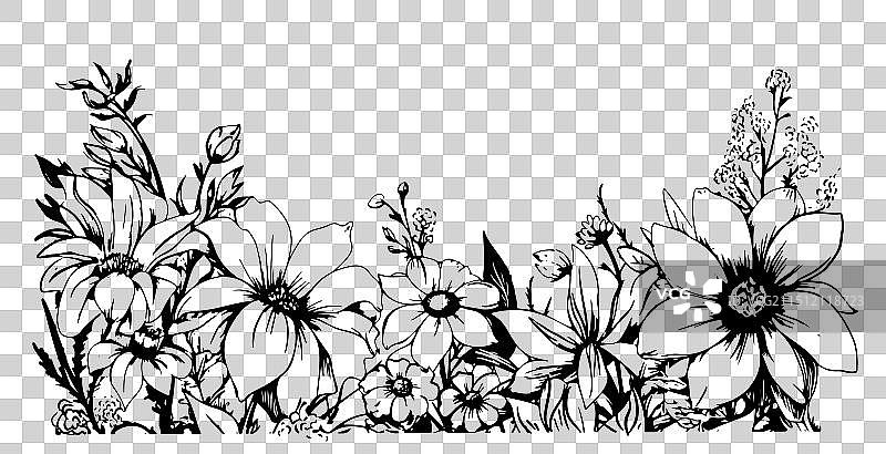 手绘野花田地边界草图图片素材