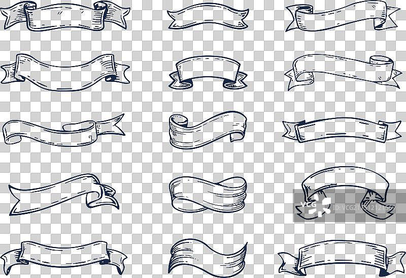 复古简约手绘缎带套装设计图片素材