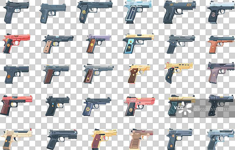 卡通不同警用手枪图标集图片素材