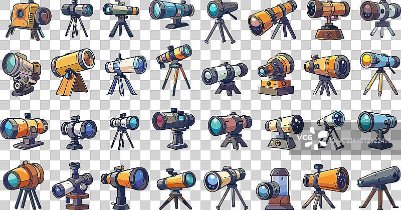 卡通望远镜和双筒望远镜图片素材