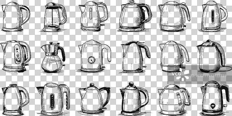 涂鸦风格电热水壶套装图片素材