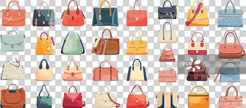 各式各样的女士手提包扁平设计图片素材