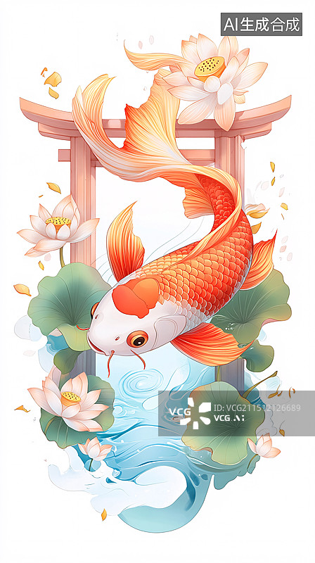 【AI数字艺术】中国风传统节日鲤鱼跃龙门努力克服困难插画图片素材