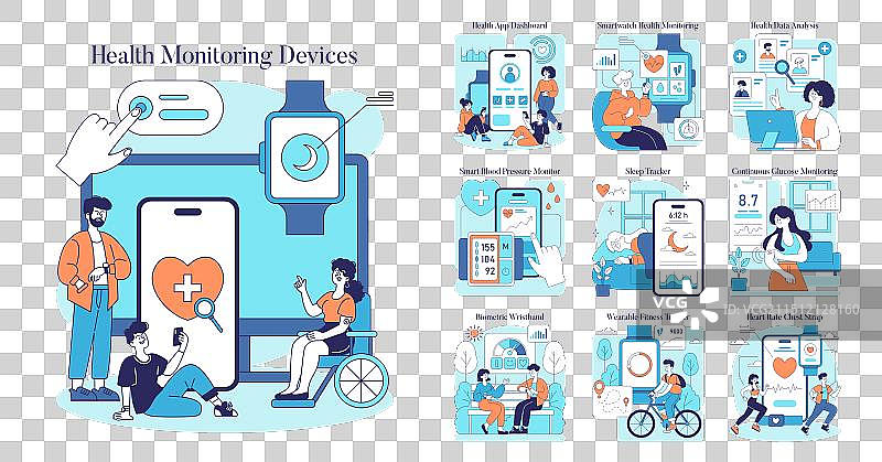 健康监测设备扁平风格图片素材