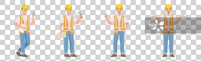 戴安全帽和背心的建筑工人图片素材
