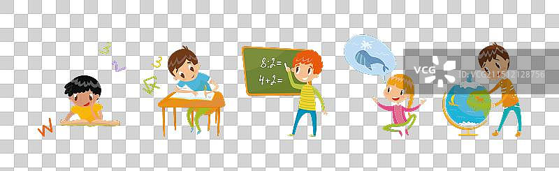 可爱的小学生学习课程场景图片素材