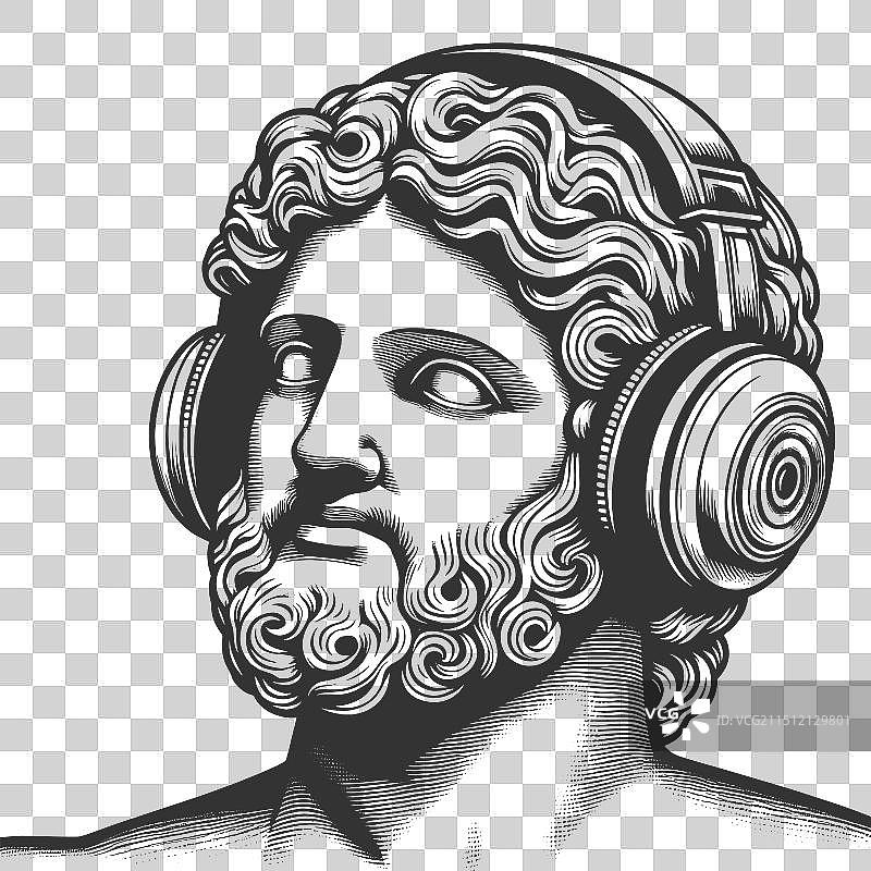 戴着耳机的古典雕像图片素材