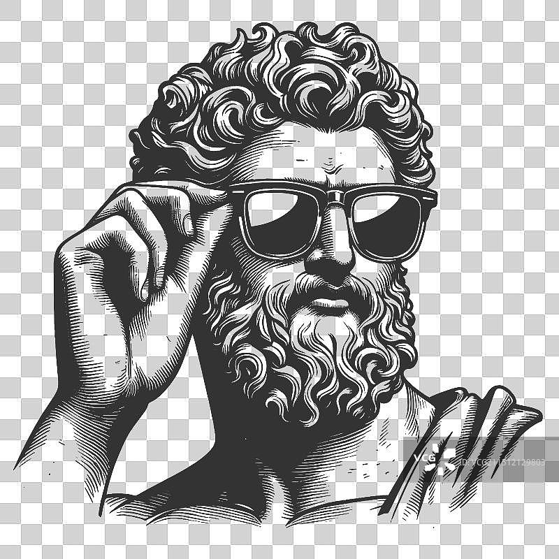 戴墨镜的古典雕像雕刻图片素材