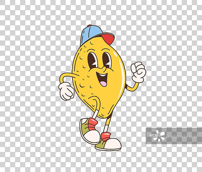 复古卡通时髦柠檬柑橘水果角色图片素材