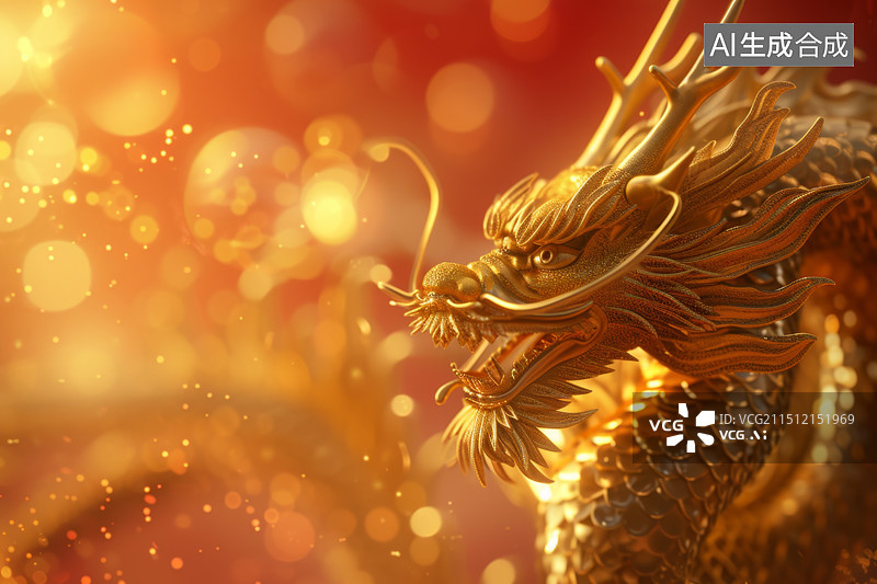 【AI数字艺术】金中国龙背景，春节国庆节节日背景图片素材