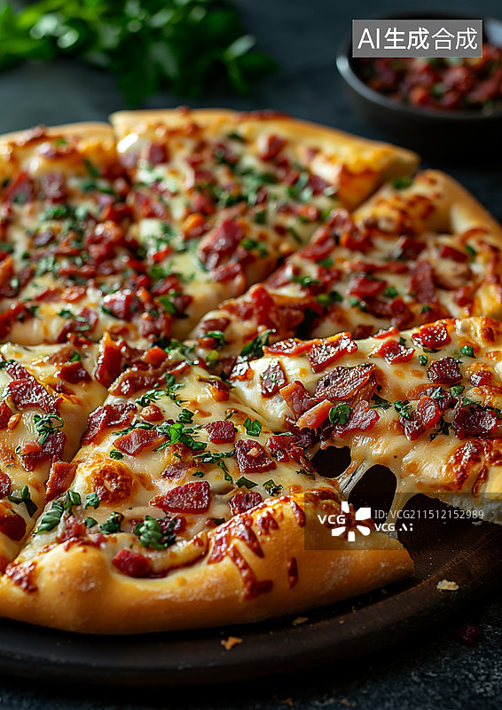 【AI数字艺术】美味的火腿芝士披萨图片素材