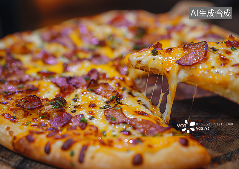 【AI数字艺术】美味的火腿芝士披萨图片素材