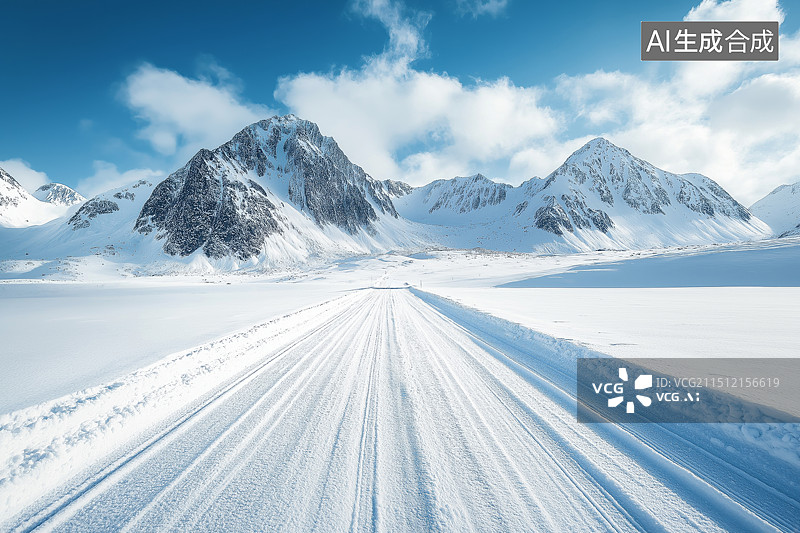 【AI数字艺术】雪山道路汽车广告背景图图片素材