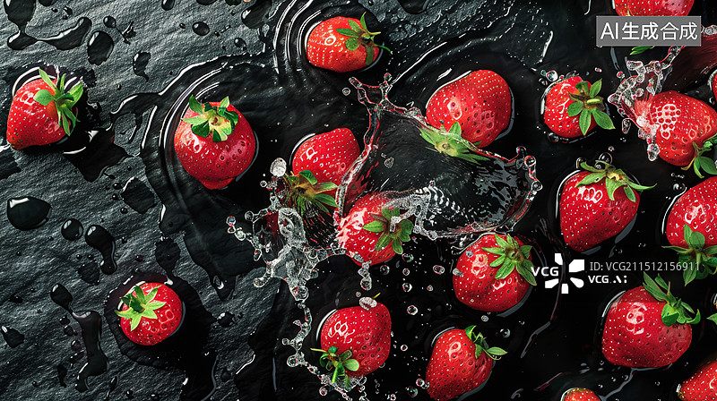 【AI数字艺术】落下的草莓溅起了水花图片素材