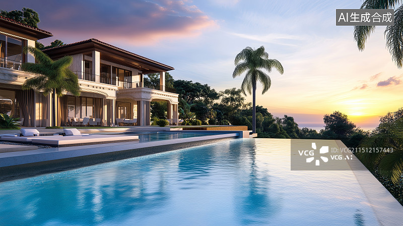 【AI数字艺术】度假村里的游泳池图片素材