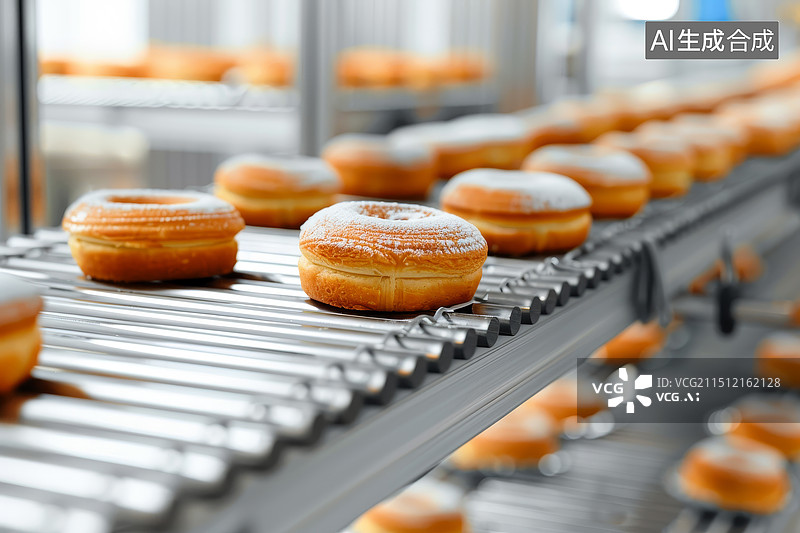 【AI数字艺术】传送带上的甜甜圈生产线图片素材