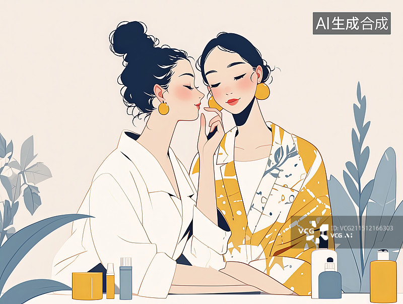 【AI数字艺术】女性化妆插画 正在化妆的女孩图片素材