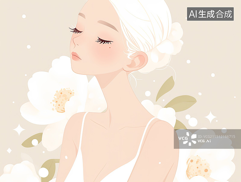 【AI数字艺术】女性化妆插画 正在化妆的女孩图片素材