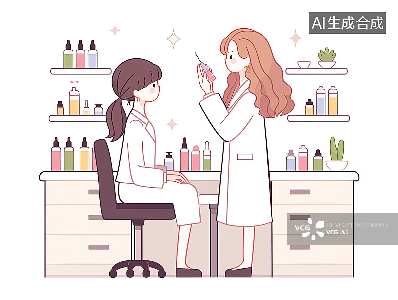 【AI数字艺术】女性化妆插画 正在化妆的女孩图片素材