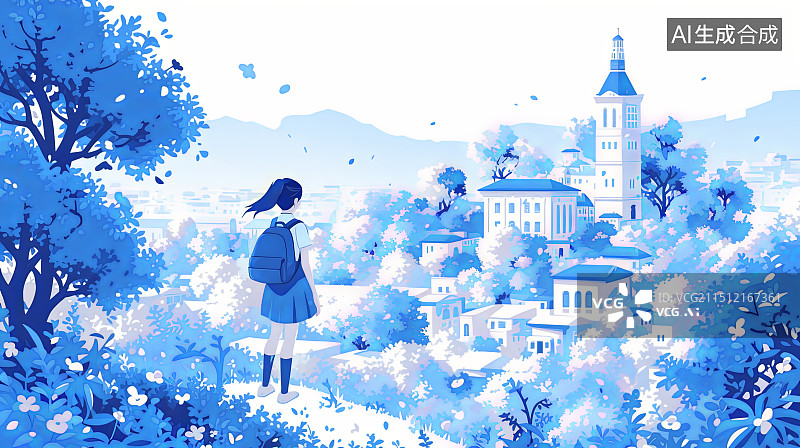 【AI数字艺术】校园生活插画，高考中考毕业场景图片素材