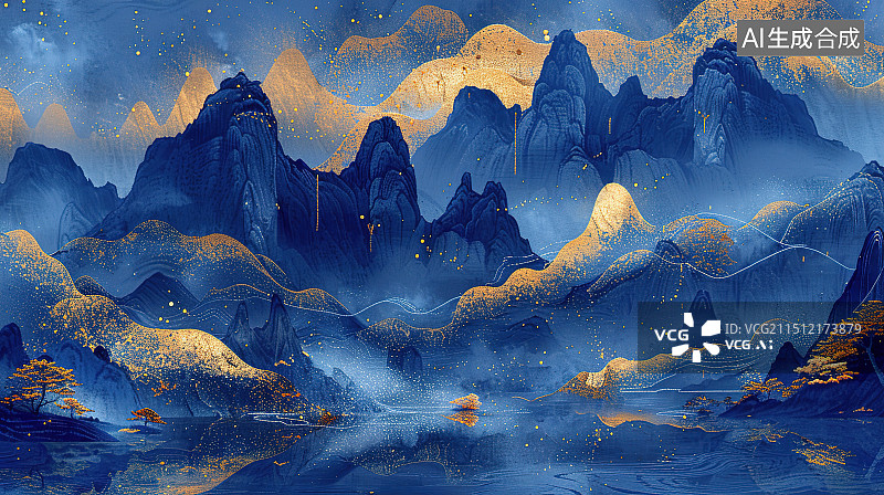 【AI数字艺术】新中式山水风景画图片素材