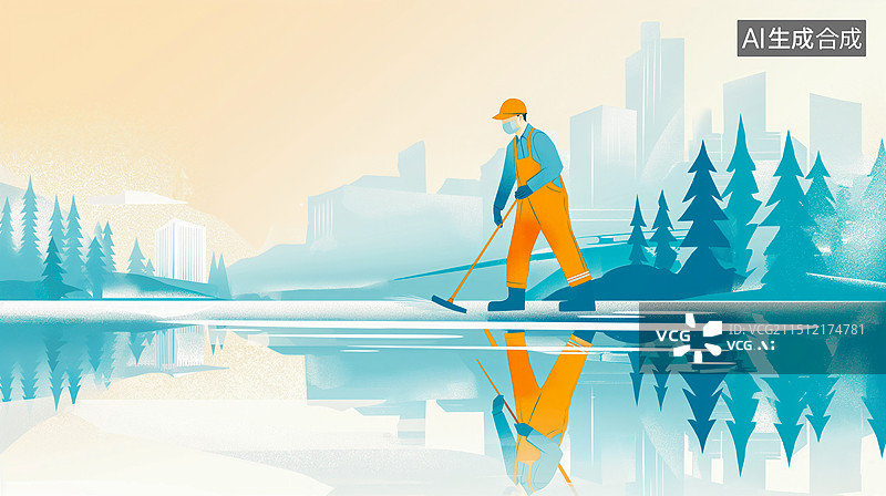 【AI数字艺术】一个人在清扫垃圾图片素材