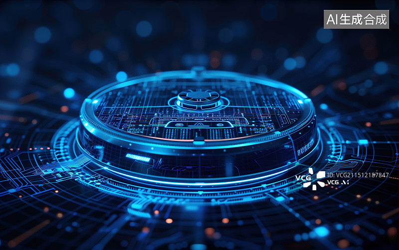 【AI数字艺术】蓝色科技感光线扫地机器人素材图片素材