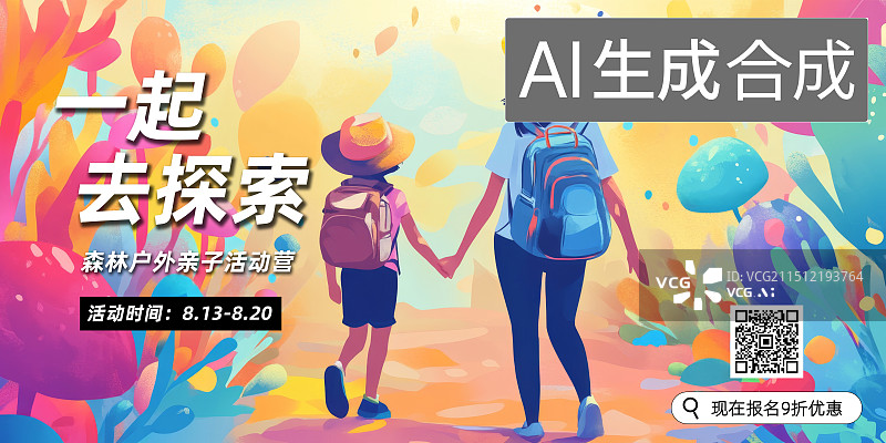 【AI数字艺术】夏令营亲子活动教育培训广告图片素材