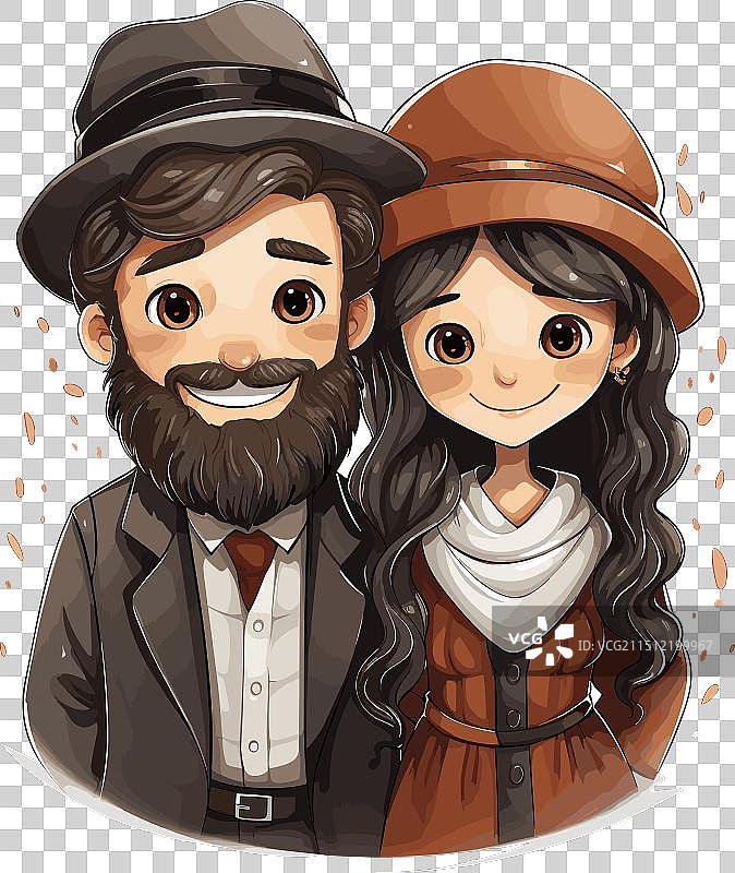 手绘漫画犹太教正统夫妇图片素材