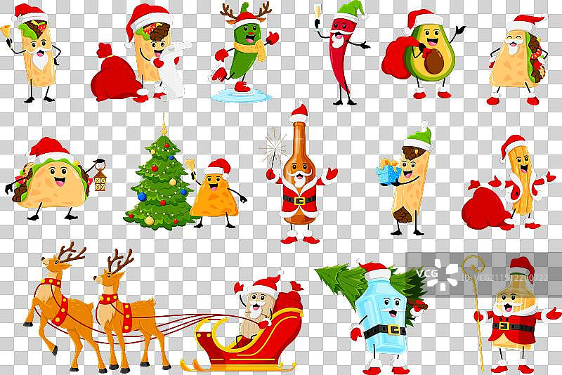 卡通圣诞节Tex Mex美食人物套装图片素材