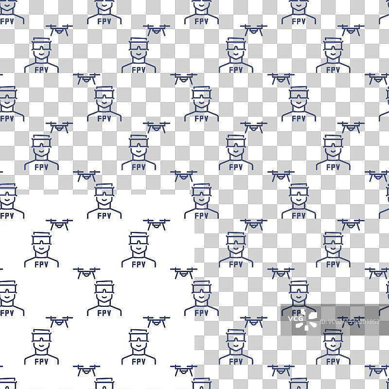 FPV无人机与人物概念线条无缝图案图片素材
