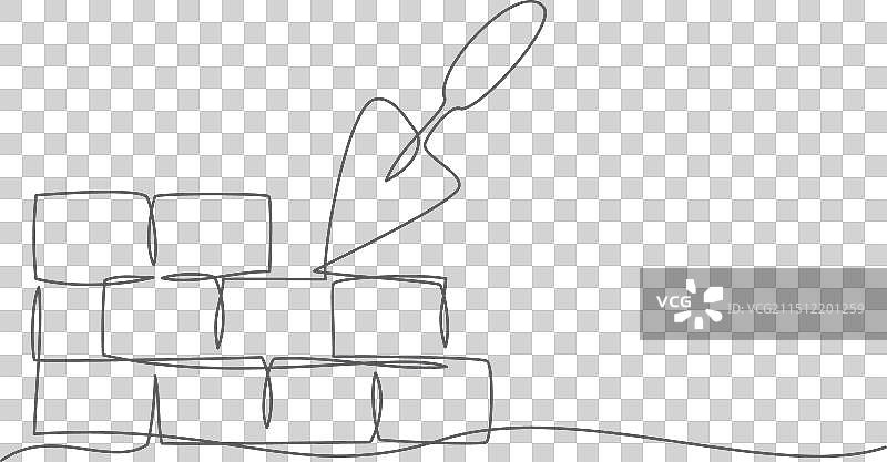 白色背景上的砖墙单线画图片素材
