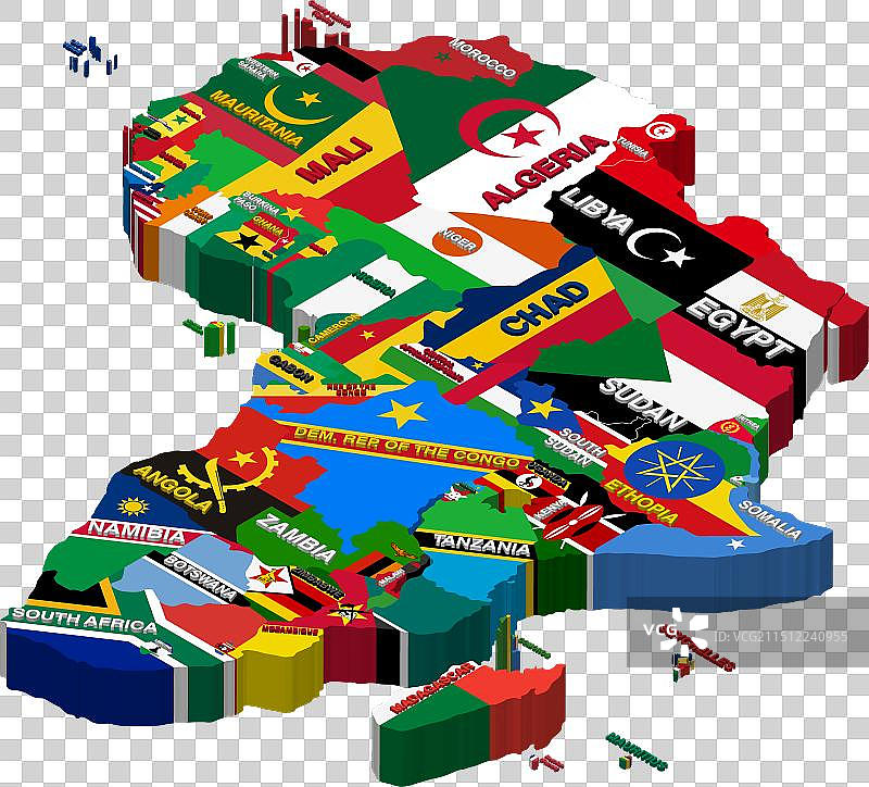 非洲等距地图与国旗结合图片素材