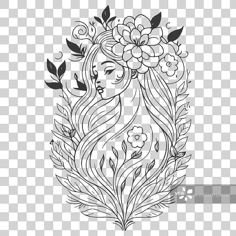 灰色花卉图案的神秘美丽仙女图片素材